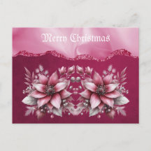 Pink Floral Weihnachtsfeiertag Postkarte