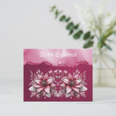 Pink Floral Weihnachtsfeiertag Postkarte (Stehend Vorderseite)