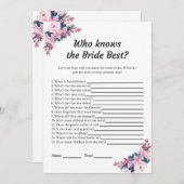 Pink Floral Wer kennt die Bride Best Game Cards Einladung (Vorne/Hinten)