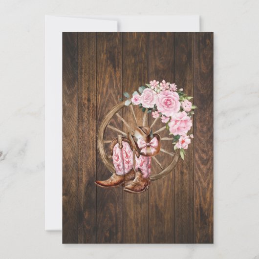 Pink Floral Western Cowgirl Birthday Country Einladung (Rückseite)