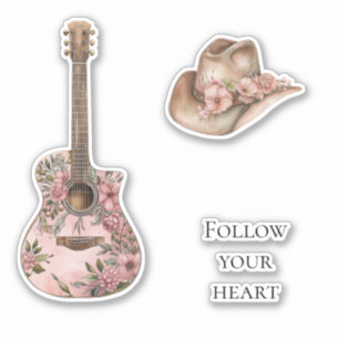 Pink Floral Western Floral Guitar Aufkleber