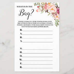 Pink Floral Whats in the Bag Baby Shower Game Card Flyer