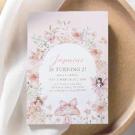 Pink Floral Whimsical Fairy Birthday Einladung