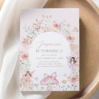 Pink Floral Whimsical Fairy Birthday Einladung