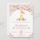 Pink Floral Whimsical Giraffe Girl Birthday Party Einladung (Vorderseite)