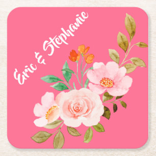 Pink Floral Whimsy Hochzeitspapier Untersetzer