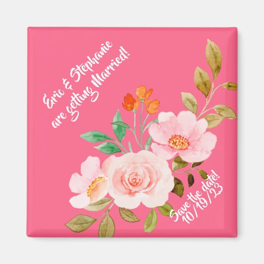 Pink Floral Whimsy Wedding Save the Date Magnet (Vorne)
