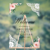Pink Floral White Lace Muslim Wedding Welcome Acrylschild (Neutral)