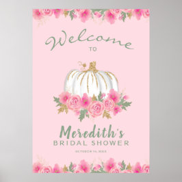 Pink Floral White Pumpkin Glitzer Brautparty Poster