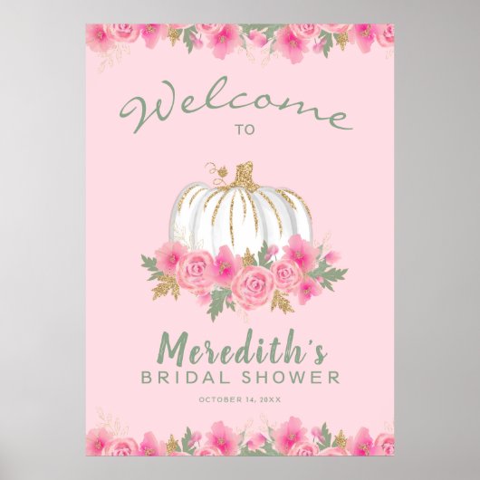 Pink Floral White Pumpkin Glitzer Brautparty Poster (Vorne)