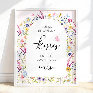 Pink Floral Wie viele Kisses Brautparty Game Poster