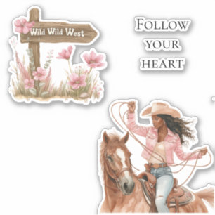 Pink Floral Wild West Girl auf dem Pferd Aufkleber