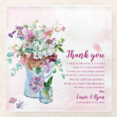 Pink Floral Wildblume Hochzeit Danke Nachricht Glasuntersetzer (Vorderseite)