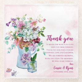 Pink Floral Wildblume Hochzeit Danke Nachricht Glasuntersetzer