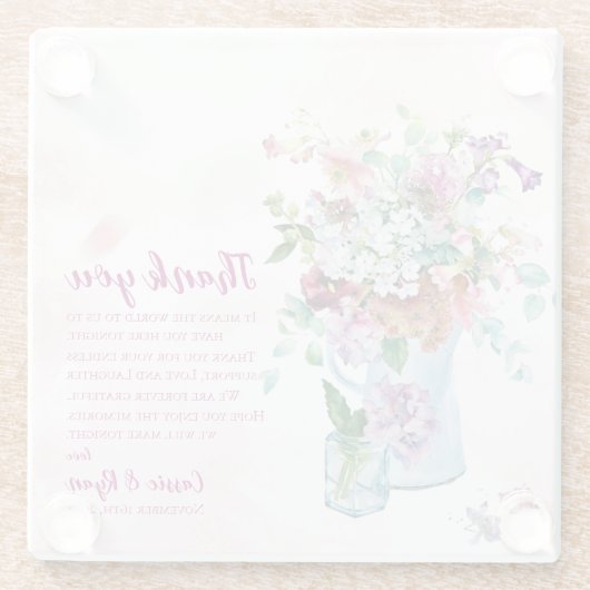 Pink Floral Wildblume Hochzeit Danke Nachricht Glasuntersetzer (Rückseite)