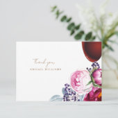 Pink Floral Wine Dusche Nachricht Vielen Dank Dankeskarte (Stehend Vorderseite)