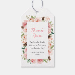 Pink Floral Winter Baby Dusche Danke Geschenkanhänger