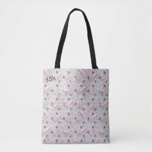 Pink Floral & Winter Berries Monogram Totbeutel Tasche