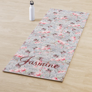 Pink Floral & Winter Berries Monogramm Yoga Mat Yogamatte