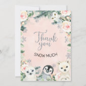 Pink Floral Winter Tiere Geburtstag Danke Karte (Rückseite)