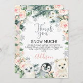 Pink Floral Winter Tiere Geburtstag Danke Karte (Vorne/Hinten)