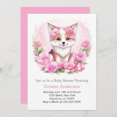 Pink Floral Wolf Magic Girl Babydusche Einladung (Vorne/Hinten)