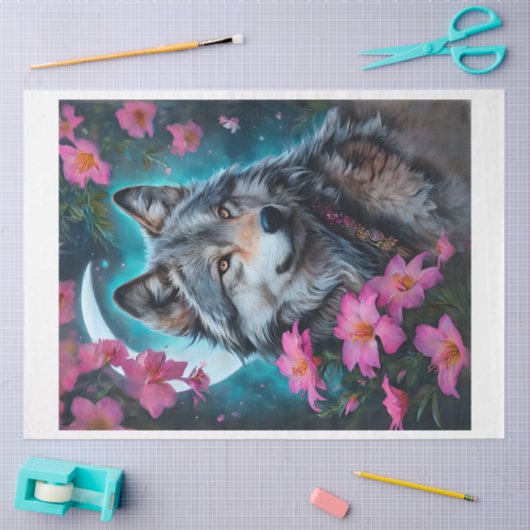 Pink Floral Wolf Moon Seidenpapier (Basteln)