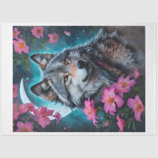 Pink Floral Wolf Moon Seidenpapier (Vorderseite)