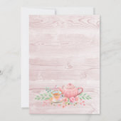 Pink Floral Wood Tee Party Babydusche Einladung (Rückseite)