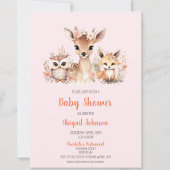 Pink Floral Woodland Animal Baby Dusche Einladung