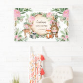 Pink Floral Woodland Animals Girl Baby Dusche Banner (Insitu)