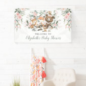 Pink Floral Woodland Forest Animals Baby Willkomme Banner (Insitu)