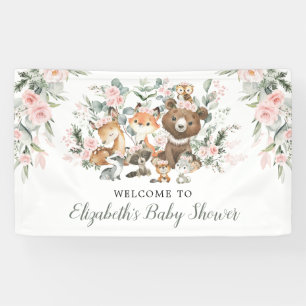 Pink Floral Woodland Forest Animals Baby Willkomme Banner