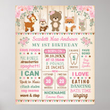 Pink Floral Woodland Girl 1. Geburtstag Meilenstei