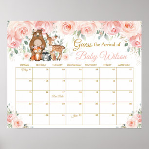 Pink Floral Woodland Guess Baby's Ankunft Spiel Poster
