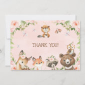 Pink Floral Woodland Tiere Danke Karte (Rückseite)