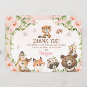 Pink Floral Woodland Tiere Danke Karte (Vorne/Hinten)