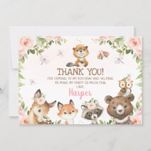 Pink Floral Woodland Tiere Danke Karte