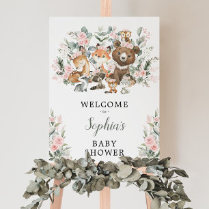 Pink Floral Woodland Tiere Kinderdusche Empfang Poster