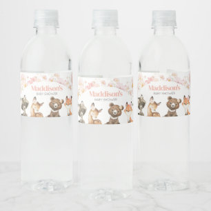 Pink Floral Woodland Tiere Kinderdusche Wasserflaschenetikett