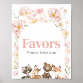 Pink Floral Woodland Tiere Kinderduschfavoriten Poster (Vorne)