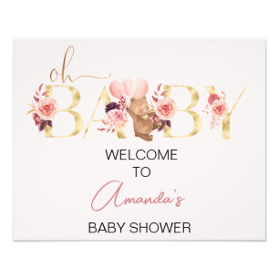Pink Floral Word Bärendusche Begrüßungszeichen Fotodruck