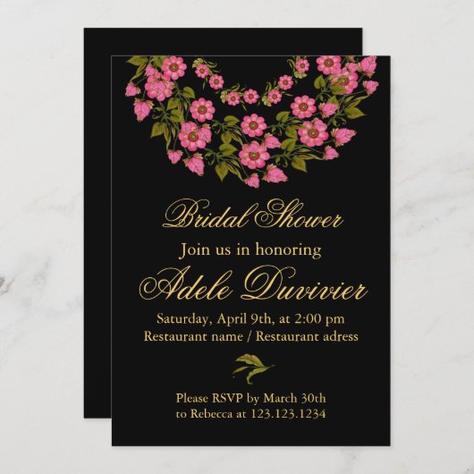 Pink Floral Wreaaths | Einladung zur Brautdusche (Vorne/Hinten)