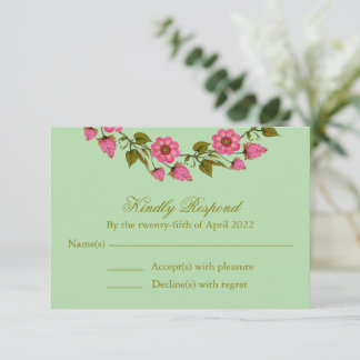 Pink Floral Wreaaths | Hochzeit RSVP Karte