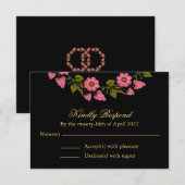 Pink Floral Wreaaths | Hochzeit RSVP Karte (Vorne/Hinten)