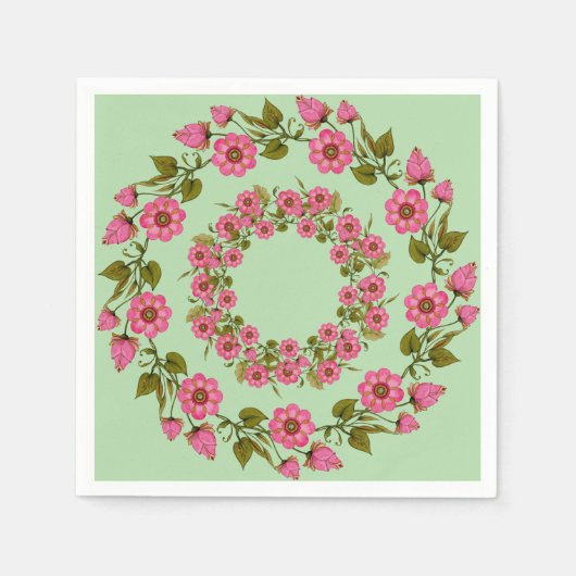Pink Floral Wreaaths | Hochzeitspapier Napkin Serviette (Vorderseite)