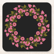 Pink Floral Wreaaths | Hochzeitspapier-Untersetzer