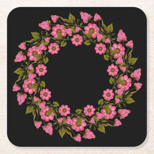 Pink Floral Wreaaths | Hochzeitspapier-Untersetzer Rechteckiger Pappuntersetzer (Vorderseite)