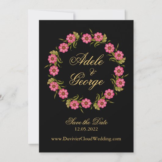 Pink Floral Wreaaths Save the Date (Vorderseite)