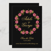 Pink Floral Wreaaths Save the Date (Vorne/Hinten)